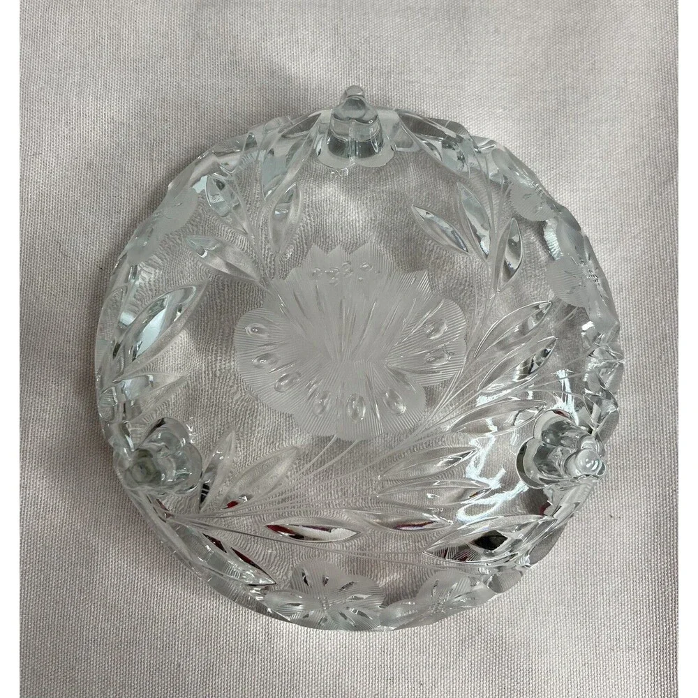 Vintage Crystal Flowered Candy/Trinket Dish 2 Inches Tall.